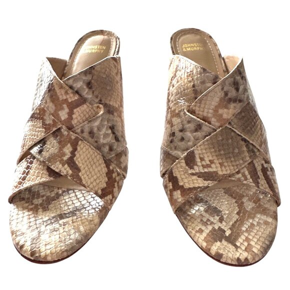 Johnston & Murphy Slip On MulesGreen Gray  Open-Toe Snake Print Leather Size 7.5 - Picture 5 of 8